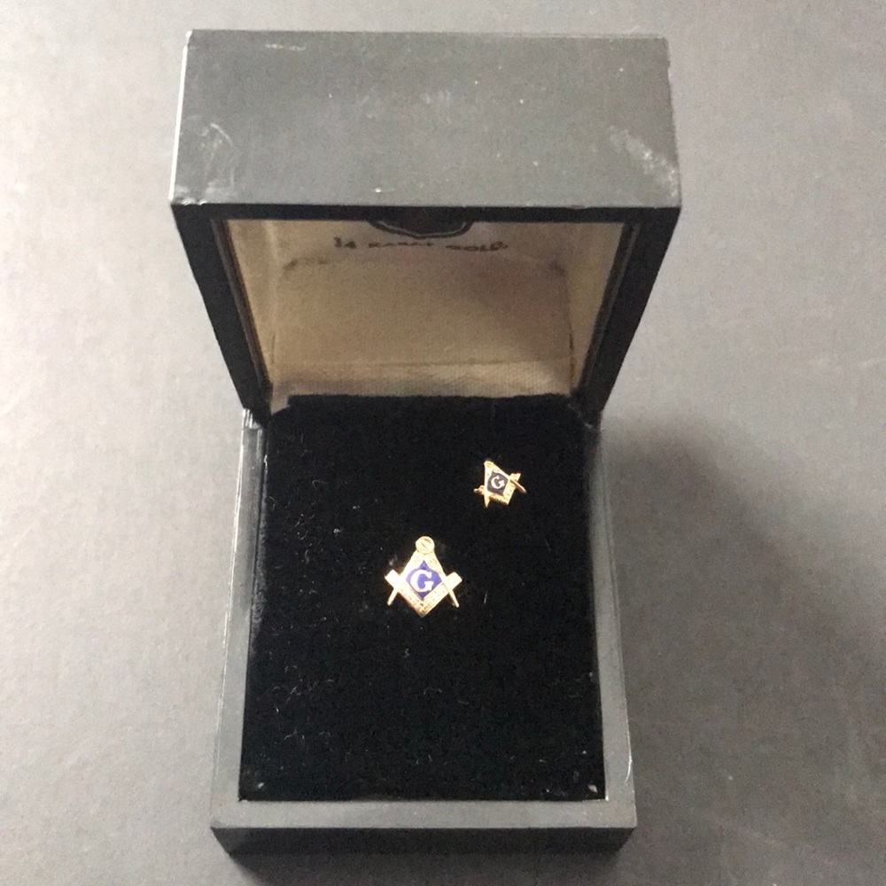 Vintage 14k gold Masonic tie pin and collar pin - Picture 1 of 8